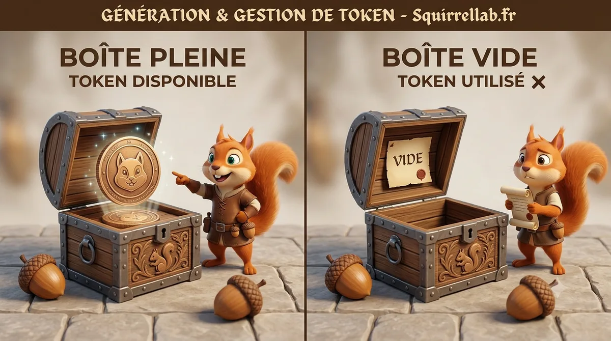 Gestionnaire de tokens — Boîte pleine, token disponible / Boîte vide, token utilisé